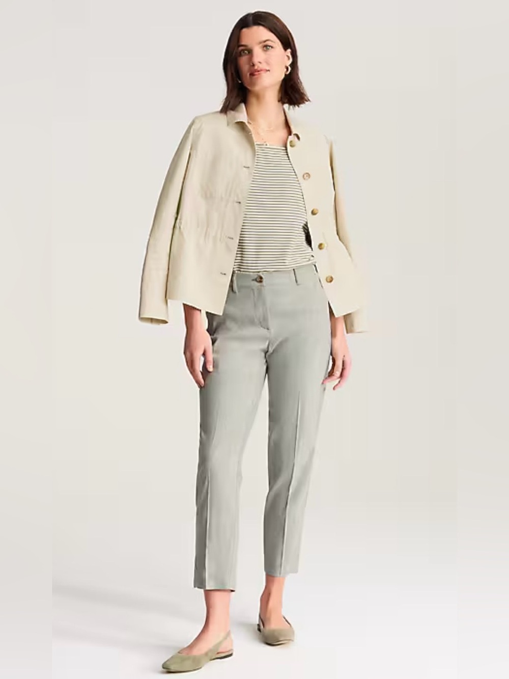 J.Jill Women’s Curvy Fit Linen-Stretch Slim-Leg Pants Large | olivine/white